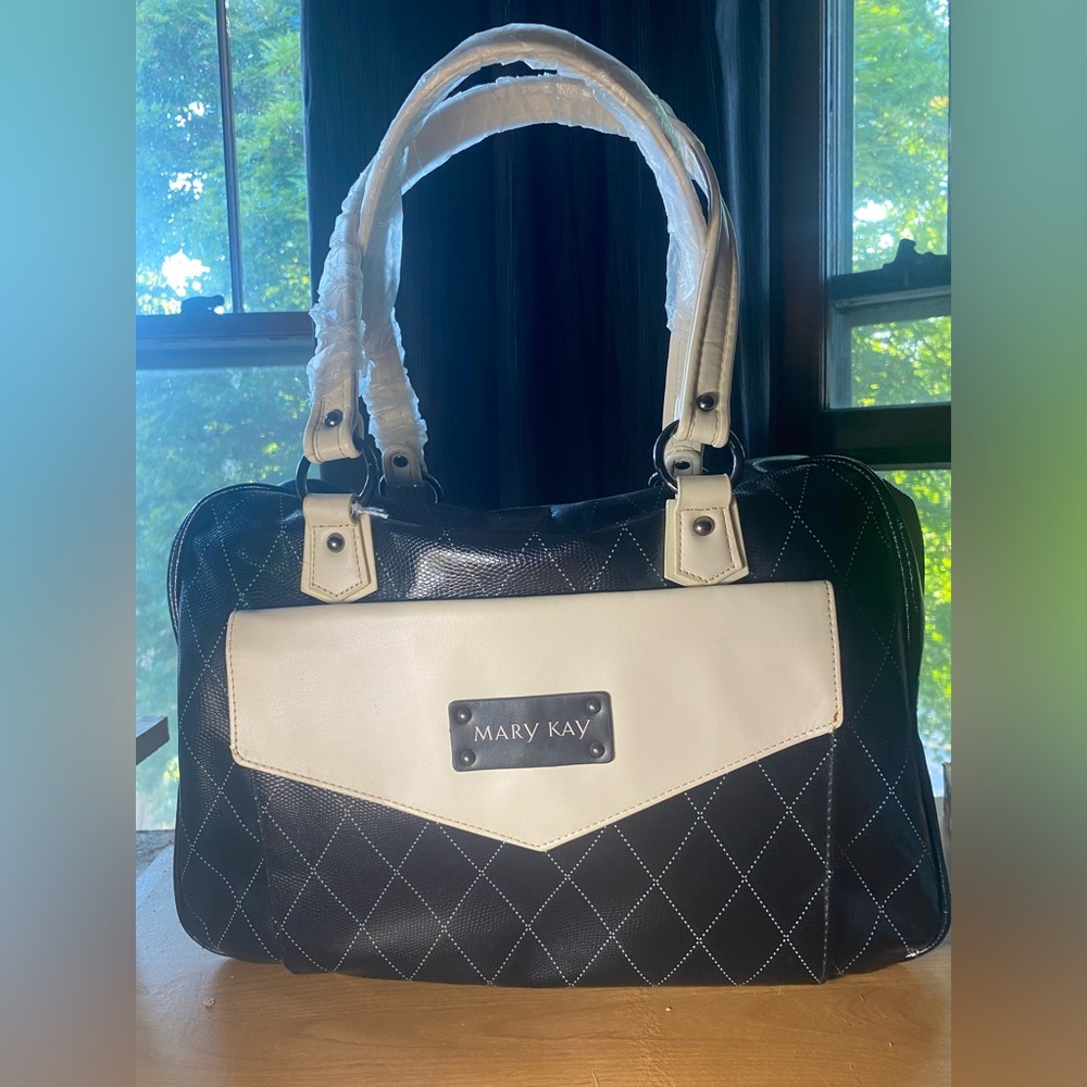Mary Kay Womens Deluxe Consultant Bag Tote Travel Bag Organizer Black & Cream